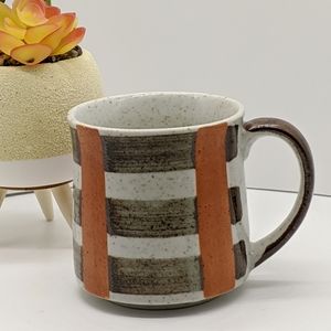 VTG SPECKLED STONEWARE Orange/Brown Striped Mug
